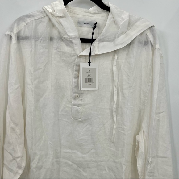 NWT Onia Men's Kai Linen Hooded Popover Shirt Top Off White Size XL Kaftan - Picture 4 of 9